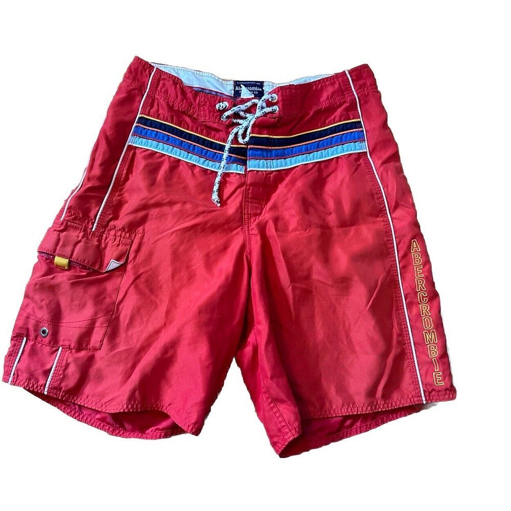 Abercrombie And Fitch Co. Swim Trunks Mens 32 Red‎ Cargo Lined Mesh Board Shorts